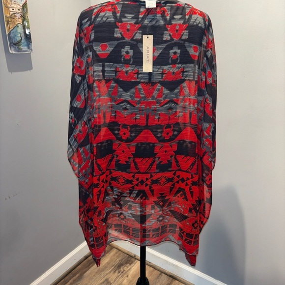 Ariat Boho Western Native Rachel‎ Tunic Poncho Sheer Flowy Top Women's Sz XL - Picture 2 of 7
